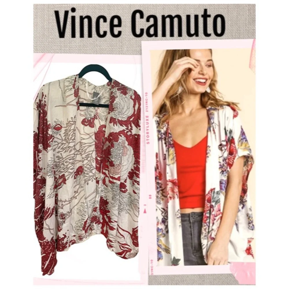 Vince Camuto Kimono Tunic Top Retro silk-like kimono One Size - Picture 8 of 8